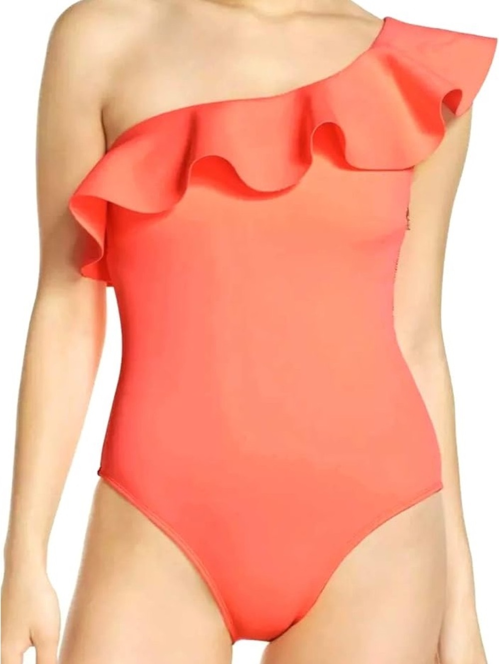 Ted Baker One-Shoulder Ruffle One-Piece Swimsuit in Coral EUC